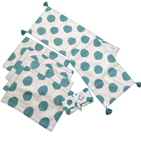 NEW Carol & Frank Lot, Placemat Set, Table Runner and Napkins Dot Lagoon Cotton - Picture 1 of 8